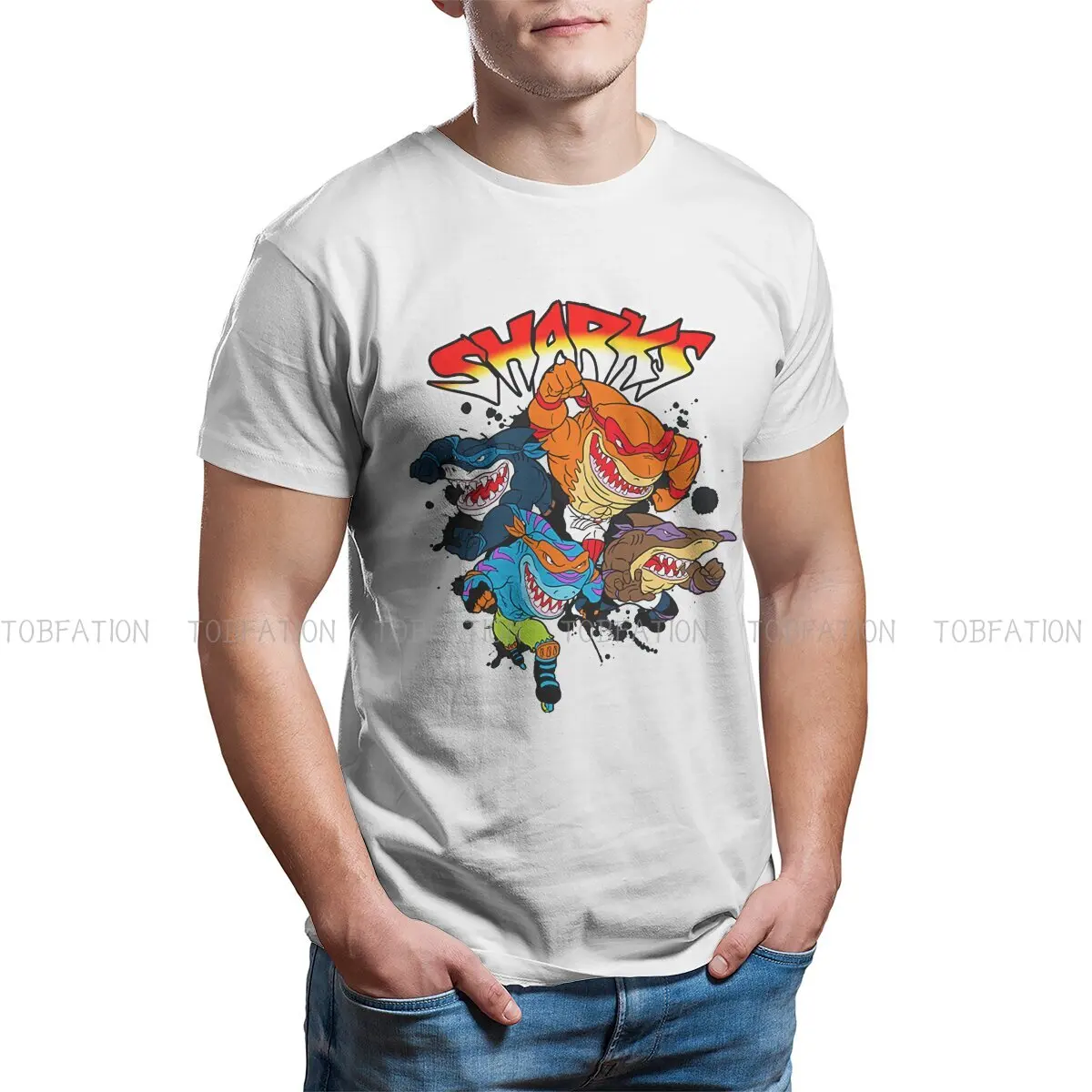 Mutant Ninja Classic  TShirt For Men Street Sharks Jab Animated Clothing Fashion T Shirt Comfortable Print Fluffy