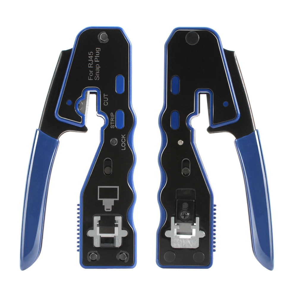 RJ45 Crimping Tool Pass Through for Cat6 Cat5e Cable with Wire Stripper Cutter Network LAN Crimper Pliers