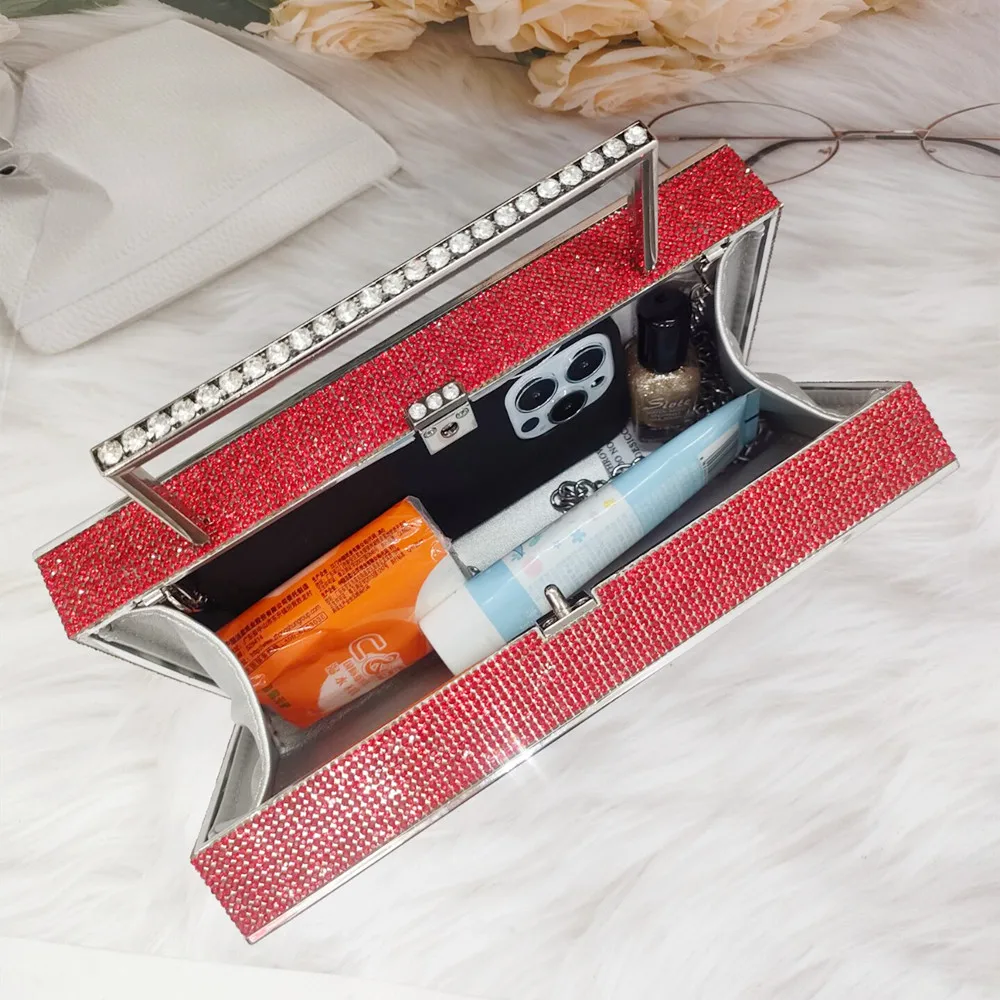 DGPEAFOWLRadio Evening Clutch Bag Color Diamonds Women Bridal Wedding Metal Handle Shiny Rhinestone Purse And Handbags Designer