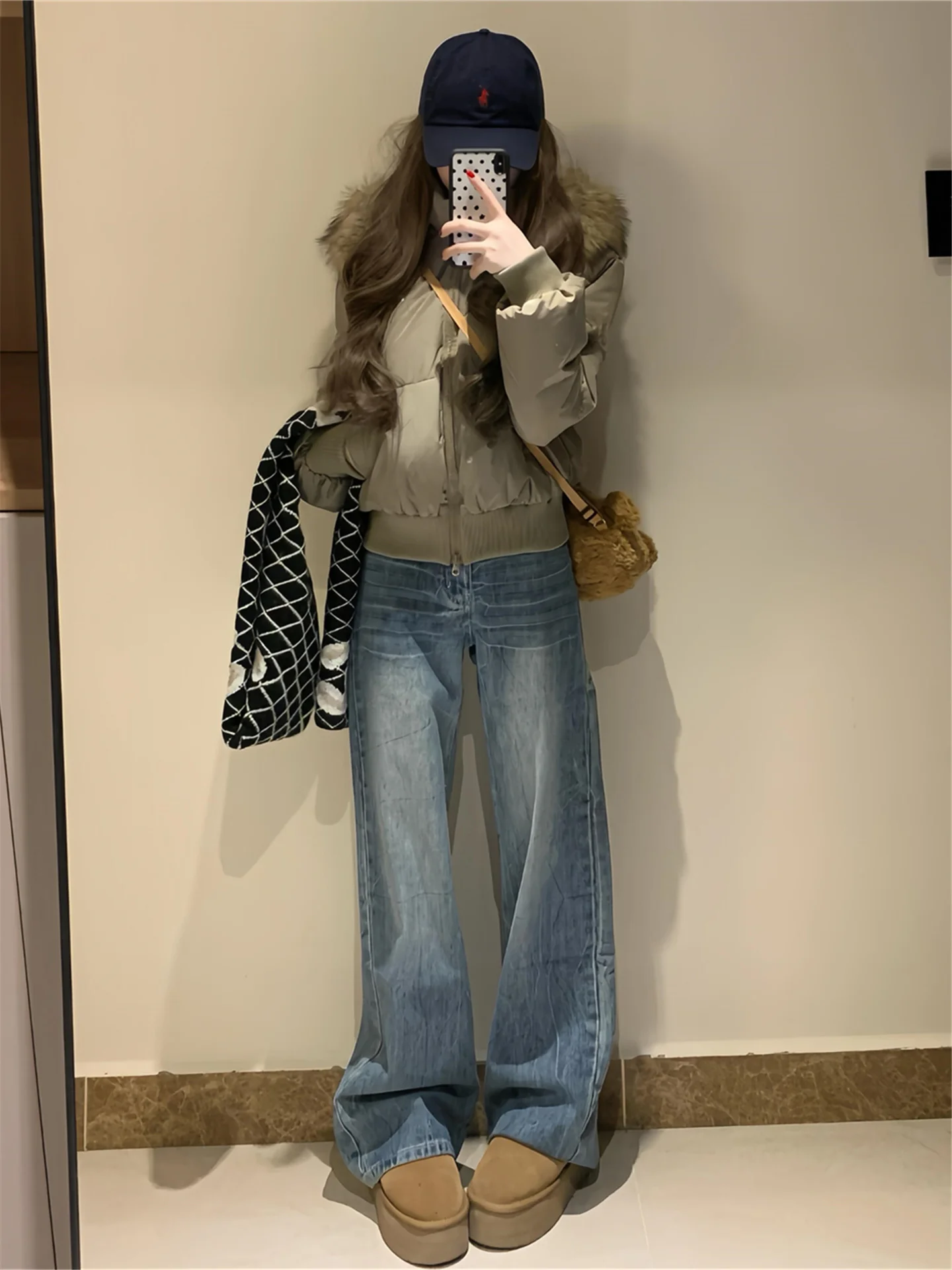 

American Retro Blue Pleated Low Waist Wide Leg Denim Jeans Women's Loose Slimming Casual Pants Tall Girls Extended