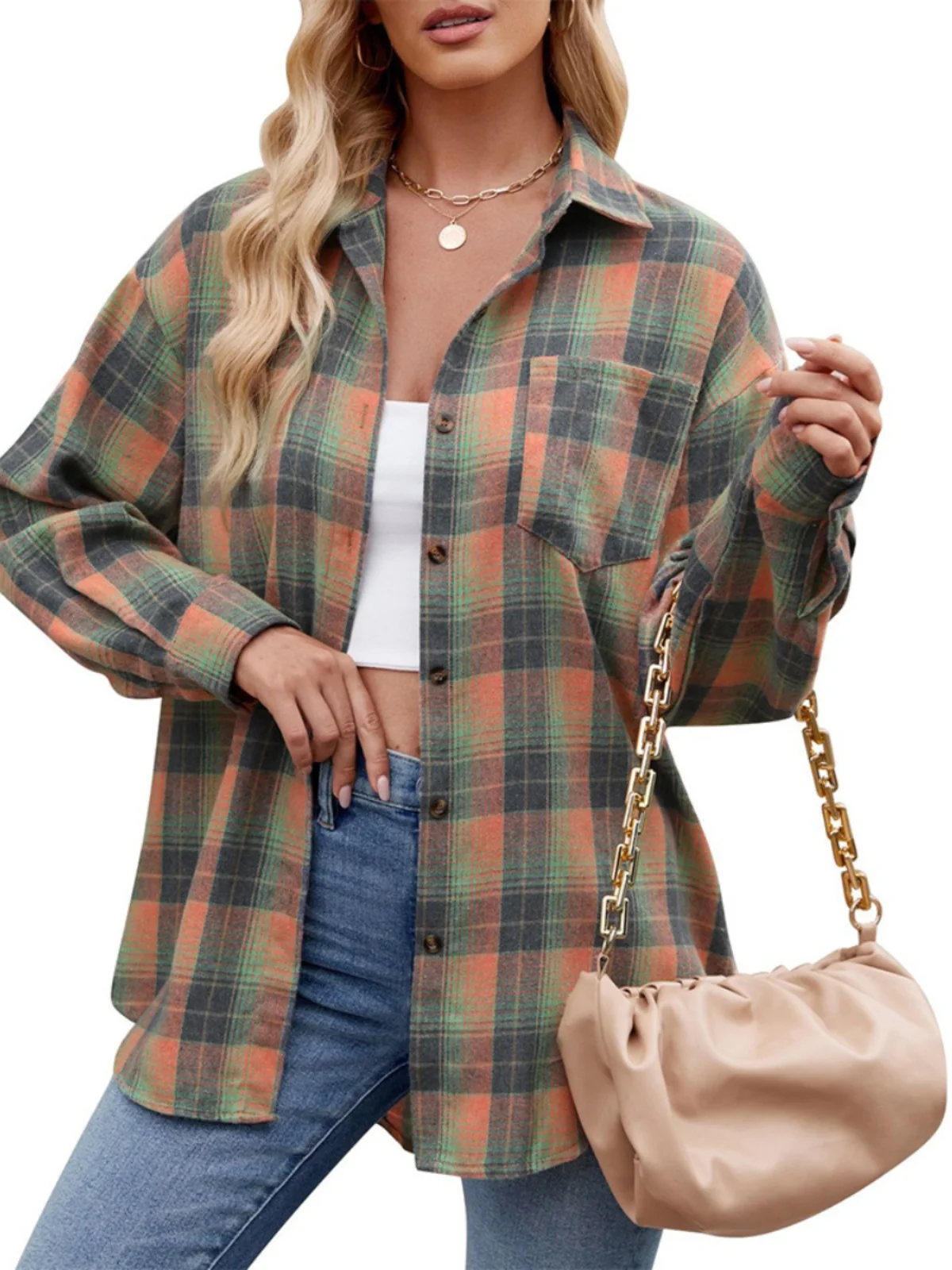 

Sli Plaid Lapel Long Sve irt Женский полиэстер прямого кроя с принтом Ne Regular Length Autumn Faion