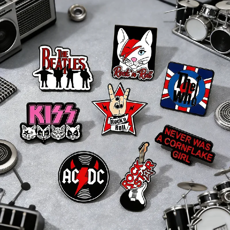 8pcs/Set Unisex Cartoon Rock Music Band Enamel Pin Collection Fashion Lapel Brooches for Backpacks And Costumes