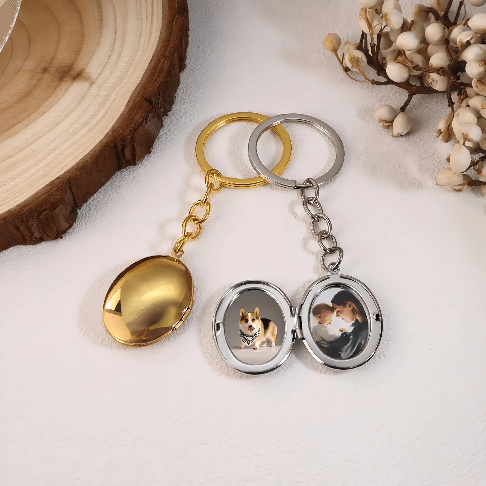 Custom 1/2 Photo Vintage Locket Keychain Personalized Picture Locket Keyring Men Women Christmas Anniversary Gift for Mom Dad