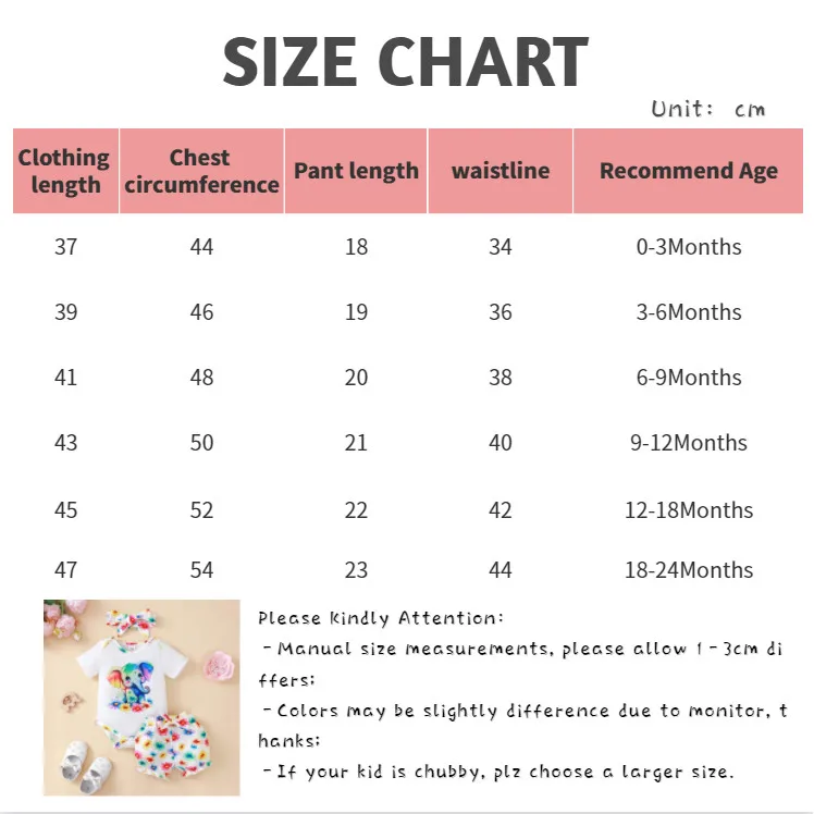 3PCS Newborn Baby Girl Clothing Set Short Sleeved Elephant Bodysuit+Flower Shorts Summer Casual Outfits for 0-24 Months Toddler