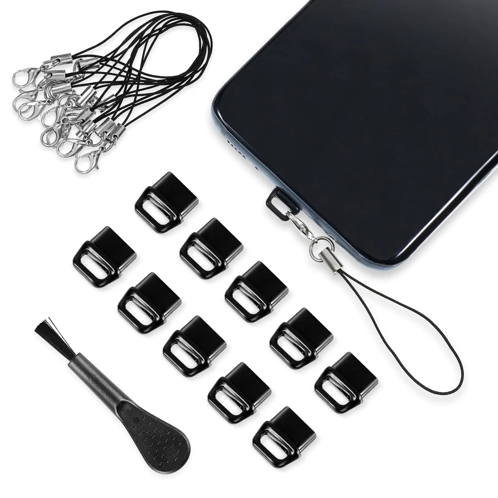 

10 Pieces of USB C Dust Plugs, Mobile Phone USB Type C Dust Cover to Protect the USB Port, with Easy-Grip Label Lanyard and Cleaning Brush, Suitable for Mobile Phones, Computers, Headphones, Etc