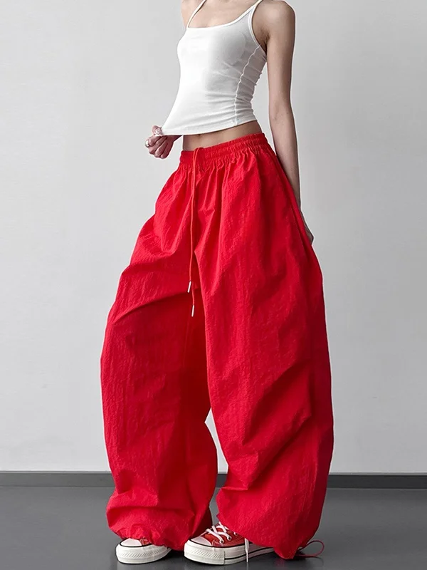 

Красные широкие брюки Red Lazy Sle для женщин: свободные, стройнящие, повседневные, прямые, рабочие, быстросохнущие, спортивные, весна 2026, новинка