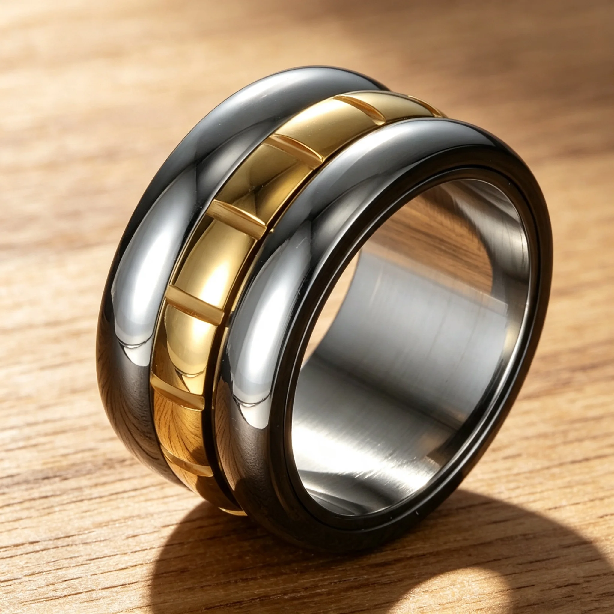 12mm Three Ring Turning Ring sliver Stainless Steel Ring Wings Of Liberty Flag Finger Rings For Men Women Jewelry Anime Fans