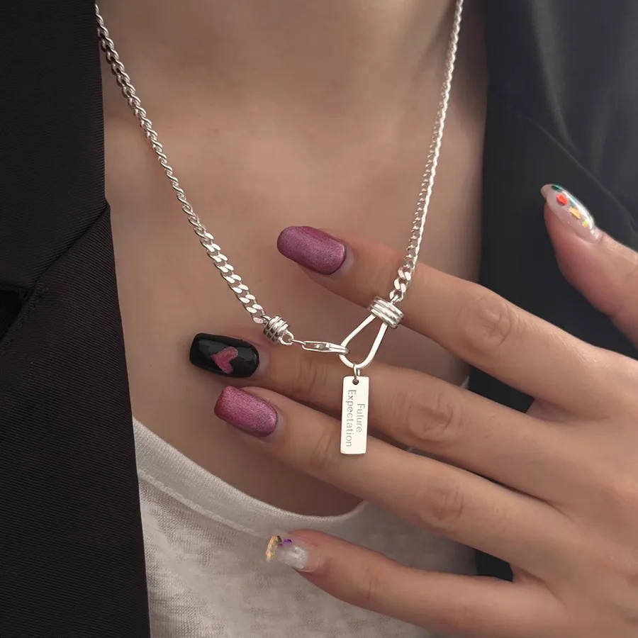 

925 Sterling Silver Necklace Punk Chain Choker Future Word Tag Good Wish for Women Girl Jewelry Gift Dropshipping Wholesale