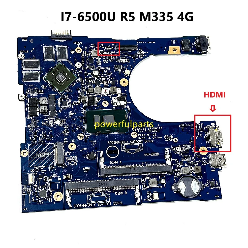 

For Dell Inspiron 5459 5759 5559 Motherboard AAL15 LA-D071P 0YVT1C i7-6500u R5 M335 4G Graphic Working Good