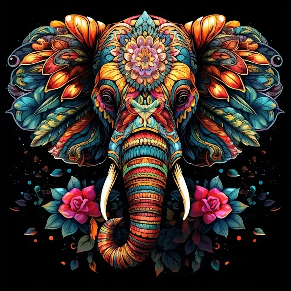 5D DIY Full Round Drill Elephant Diamond Painting Animal Kit Home Decor 30x30cm