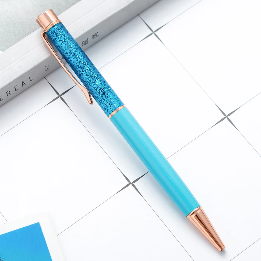 Luxuriöser, farbenfroher Kugelschreiber mit Ölgoldpulver und Treibsand-Effekt, 1,0 mm, drehbarer Metallkugelschreiber für Schule und Büro – Detail 15