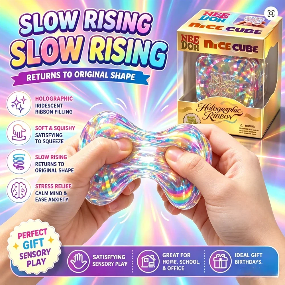 2026 Schylling Needoh Nice Cube Sensory Fidget Cube Stress Relief Anxiety Sensory Tool for Focus ADHD Office Desk Calming Gadget