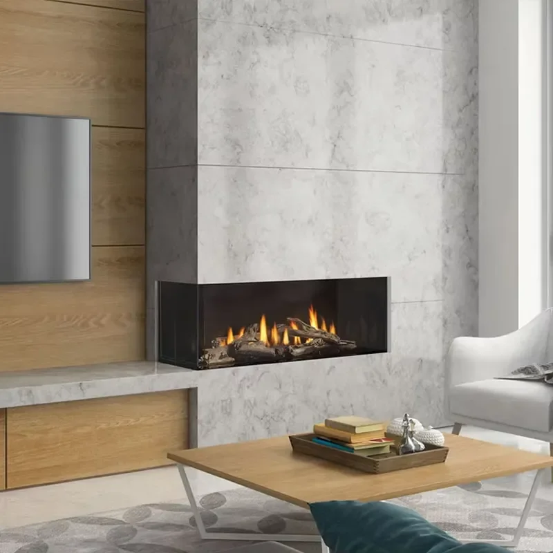 40 Inch Linear Gas Fireplace Indoor Steel Double Side Glass Wireless Control Natural Gas LPG Heater Modern Home Decor