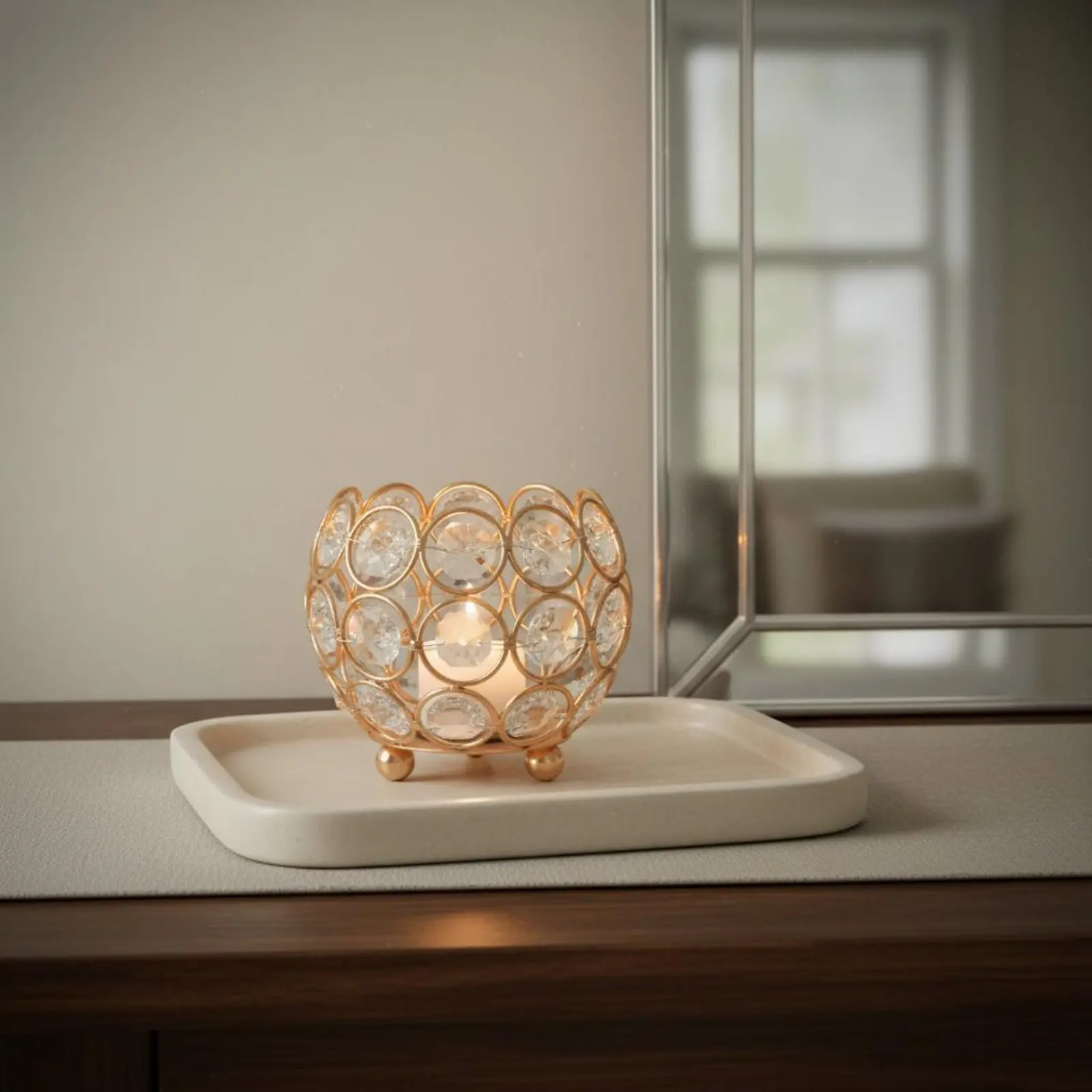 Crystal Sphere Candle Holder Brightness and Shade Effect Crystal Bowl Candle Holder Elegant Design Sturdy for Party