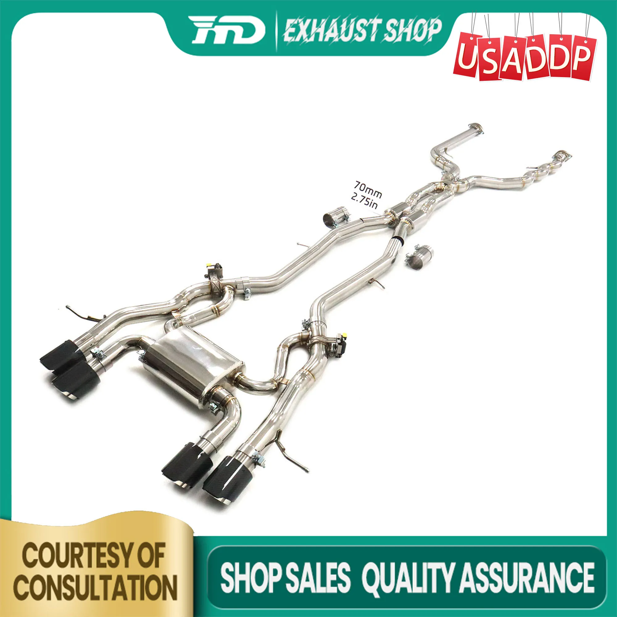 

Catback для BMW M3 M4 G8X SS304 Электронный клапан Сменная установка Глушитель черные насадки Выхлопная система для автомобиля