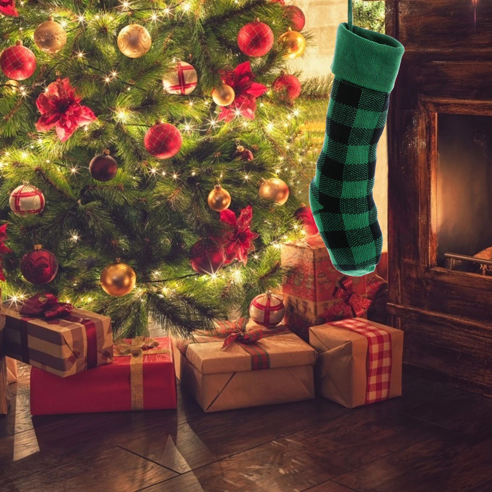 

Christmas Socks Bag Plaid Acrylic Hanging nament Decorations Kids Stockings Gifts Party Christmas Sock Bags