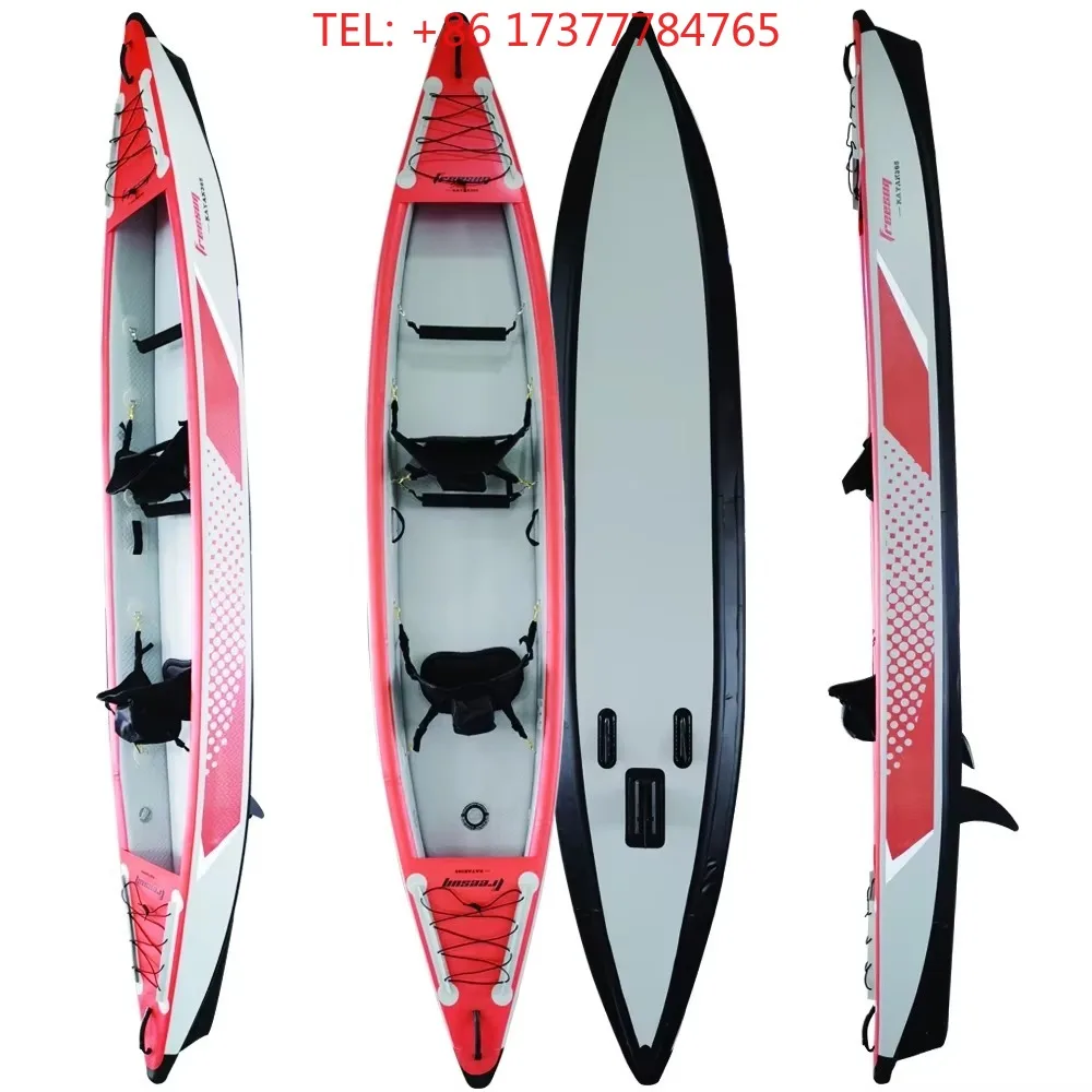 Inflatable Single or Double or 2+1Person Kayak with Seat Paddle Foot Rest High Pressure Double Wall Drop Stitch Material