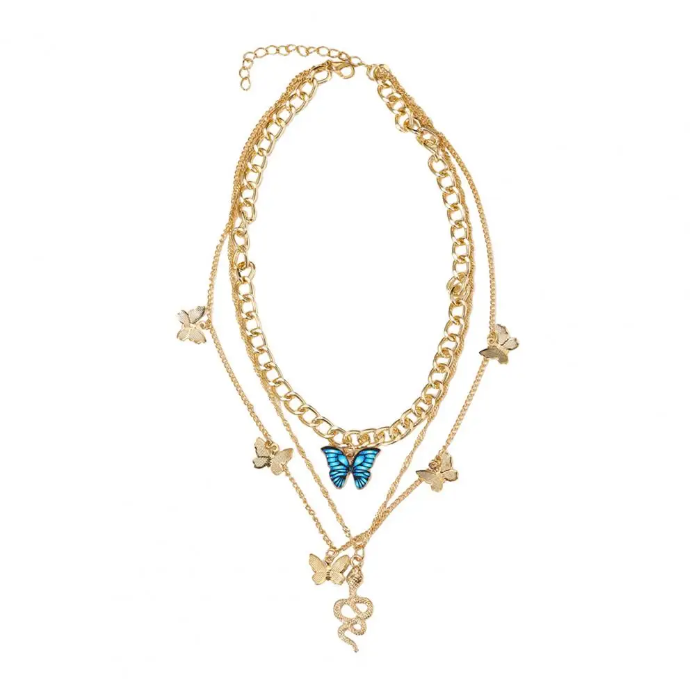 

Butterfly Pendant Necklace Snake Pendant Jewelry Three-layered Hollow Chain Necklace with Butterfly Snake Pendants for Wear
