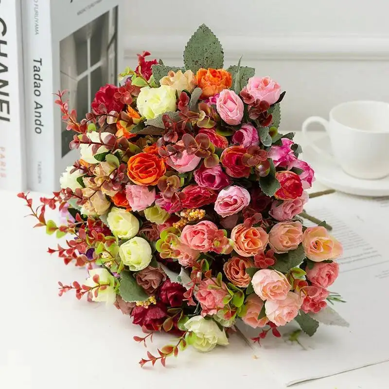 

Rose Artificial Silk Flower With Stems Fake Flowers Bouquet Centerpiece For Party Table Floral Home Bridal Wedding Decor