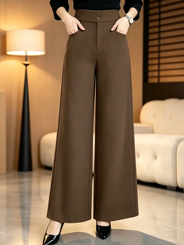 Casual Elastic Wide Leg Pants Women's Spring Autumn New Style Mom's Loose Straight Micro Flared Nine Point Pants High Waist P...