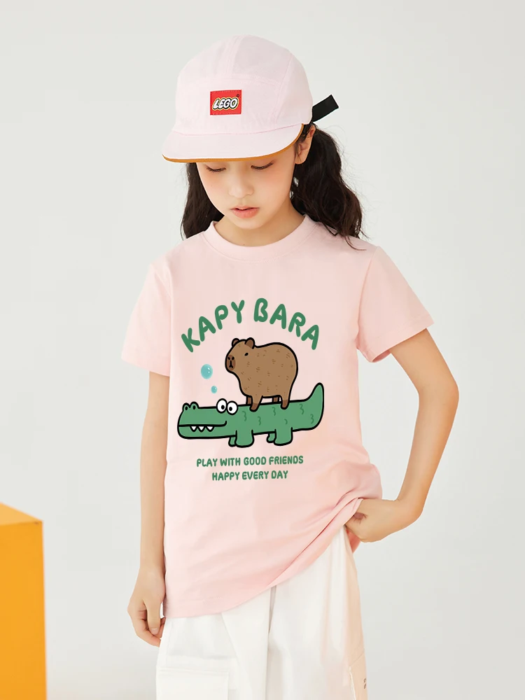 2024 New Children Capybara Tshirt  Short-sleeved T-shirt Girls Summer Dopamine Girls Boy Short Sleeves Summer Top Tee 1-14y