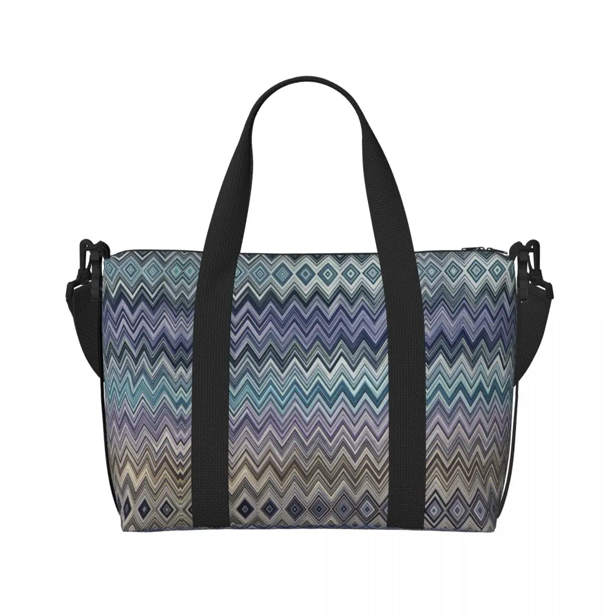 Custom Home Zig Zag Bohemian Tote Bag Women Big Capacity Zigzag Boho Pastel Beach Gym Travel Bags