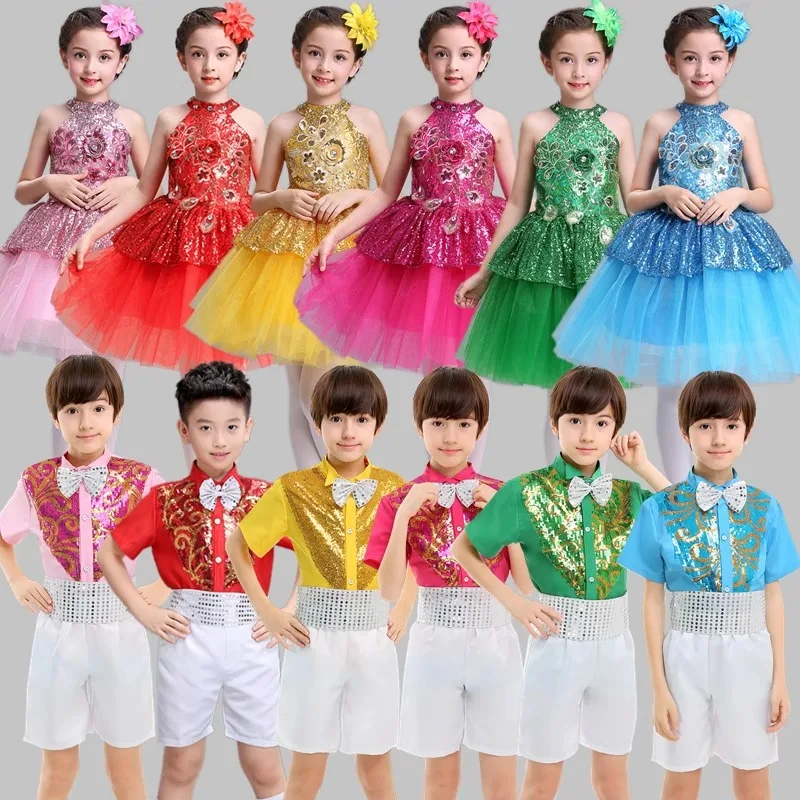 61 Kinder-Performance-Kostüme, Kindergarten-Performance, Chor kostüme, Pailletten-Röcke
