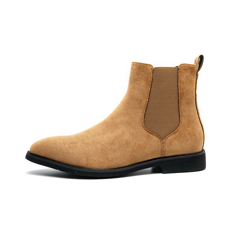 Chelsea Boots Men  Faux Suede brown Classic Business Casual Versatile British Style Slip-On Fashion Ankle Boots