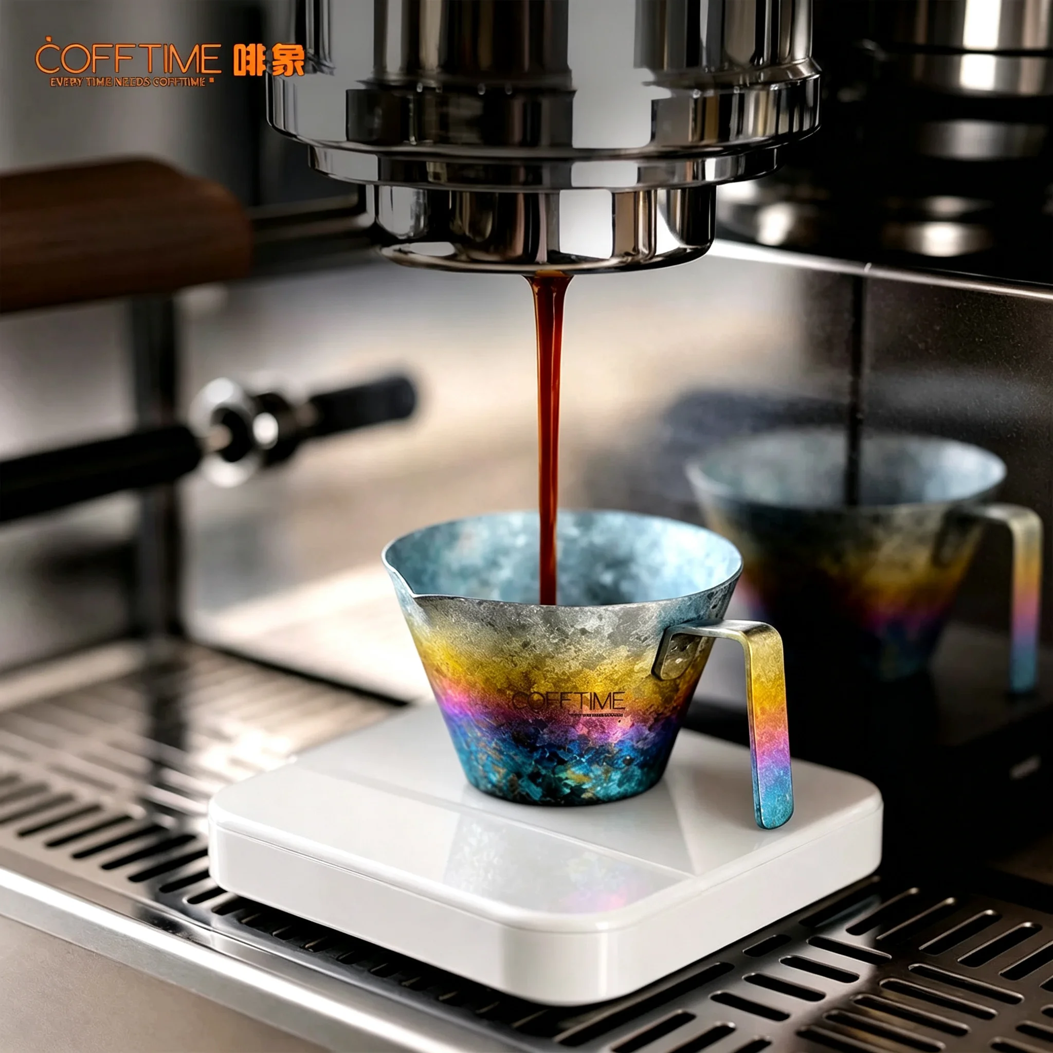 Pure Titanium Espresso Cup with Handle 90ml Ice Flower Crystal Texture Coffee Mug Coffee Ounce Measuring Cup for Camping Home