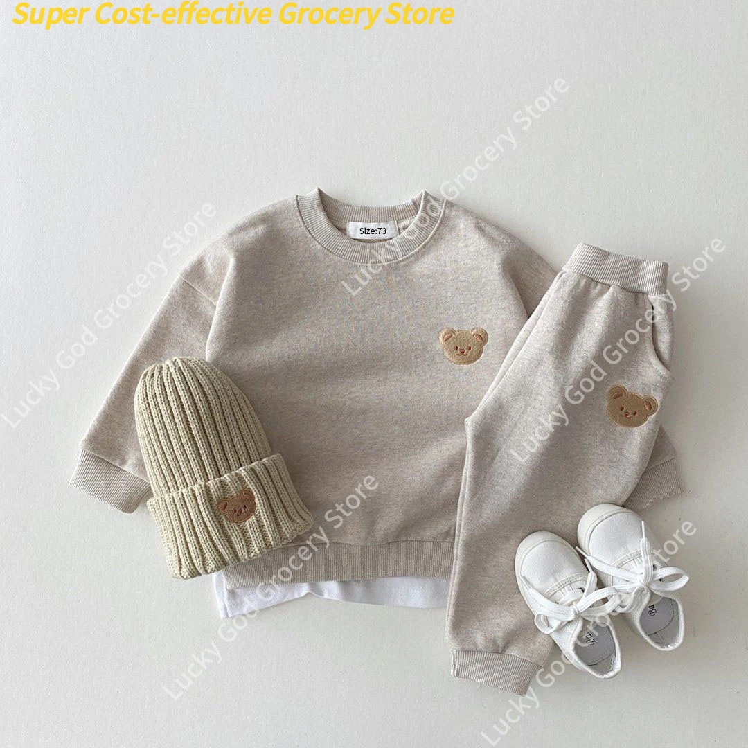 Plus velours style enfants bébé filles garçons vêtements Costume à manches longues à capuche survêtement hauts pantalons enfants infantil nouveau-né