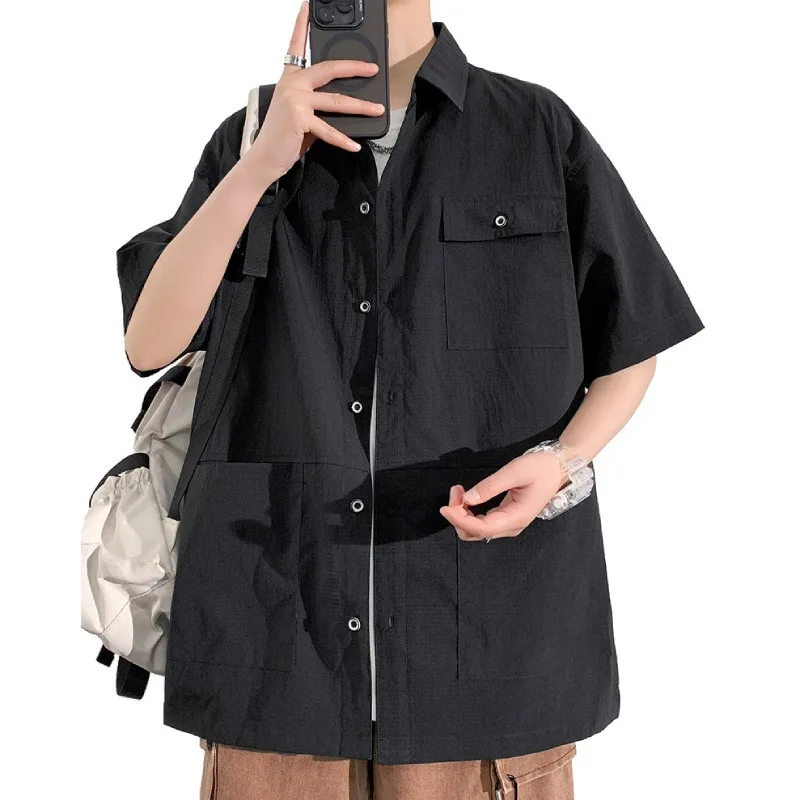 Summer Plaid Shirt Men Loose Fit Checkered Button Up Shirt Lightweight Breathable Casual Streetwear Short Sleeve Top M-8XL