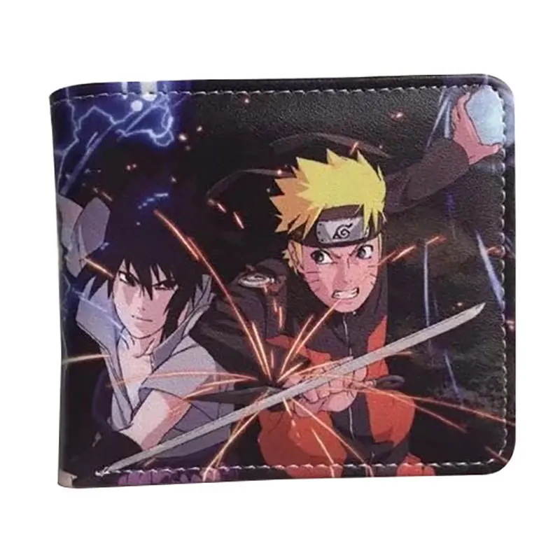 アニメNARUTO-ナルト-漫画の短いpuレザーウォレット,2つ折りの財布