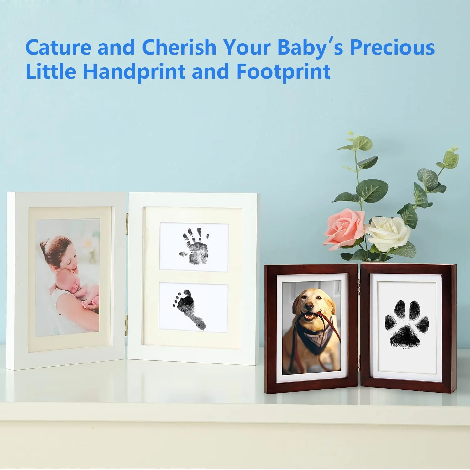 Baby handprint and footprint kit | 5-inch log color  frame | non-toxic | No ink | Baby footprint | Neonatal footprint Kit | Baby