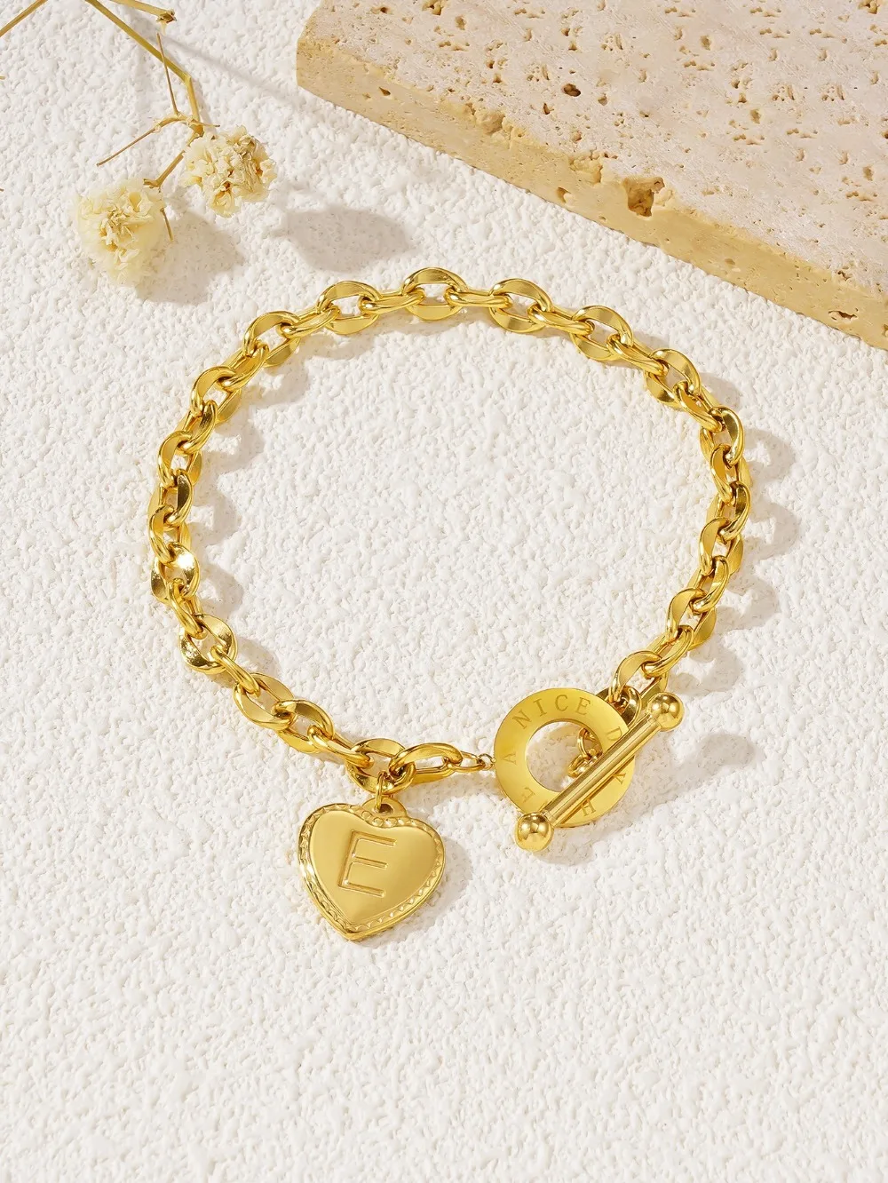 

Trend, Fashion 26 Letters, Love OT Buckle Titanium Steel Bracelet, Personalized Versatile Jewelry