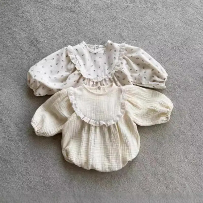 

2024 Autumn New Baby Long Sleeve Bodysuit Infant Girl Cute Lace Collar Floral Jumpsuit Newborn Toddler Cotton Clothes 0-24M