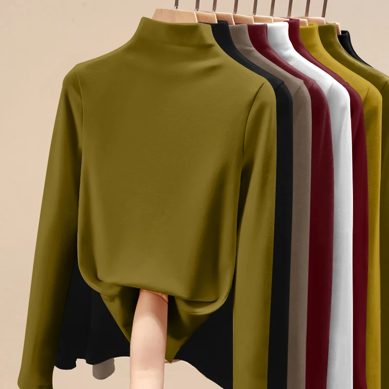 

Женская футболка Ele Long Sve в рубчик с высоким воротником, базовый слой irt Fem Faionable, новинка 2024, Commute Sle