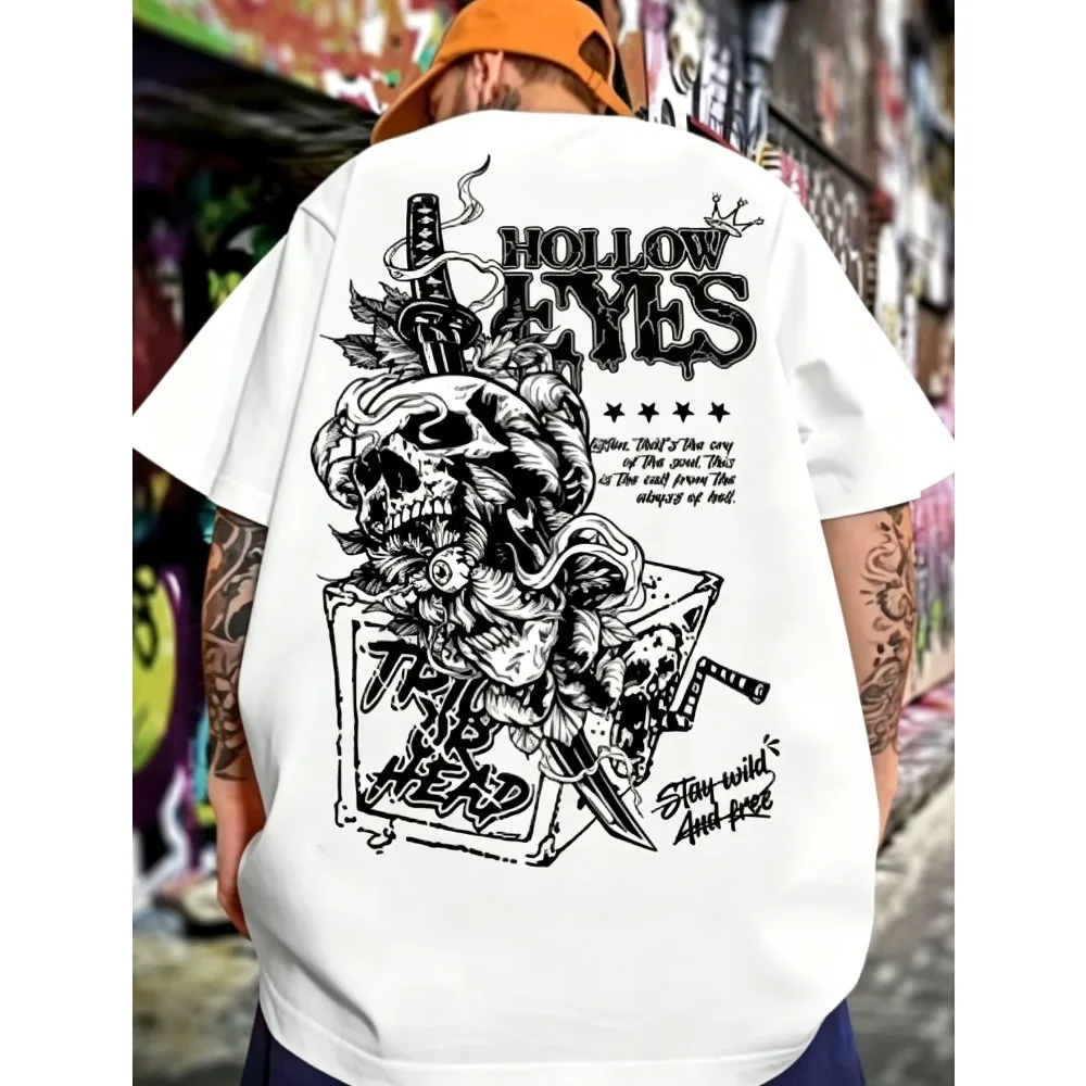 2026 New   Skull Sword Graphic T-shirt Men Women Poker Card Print Short Sleeve Tops Vintage Streetwear Casual Summer Tees