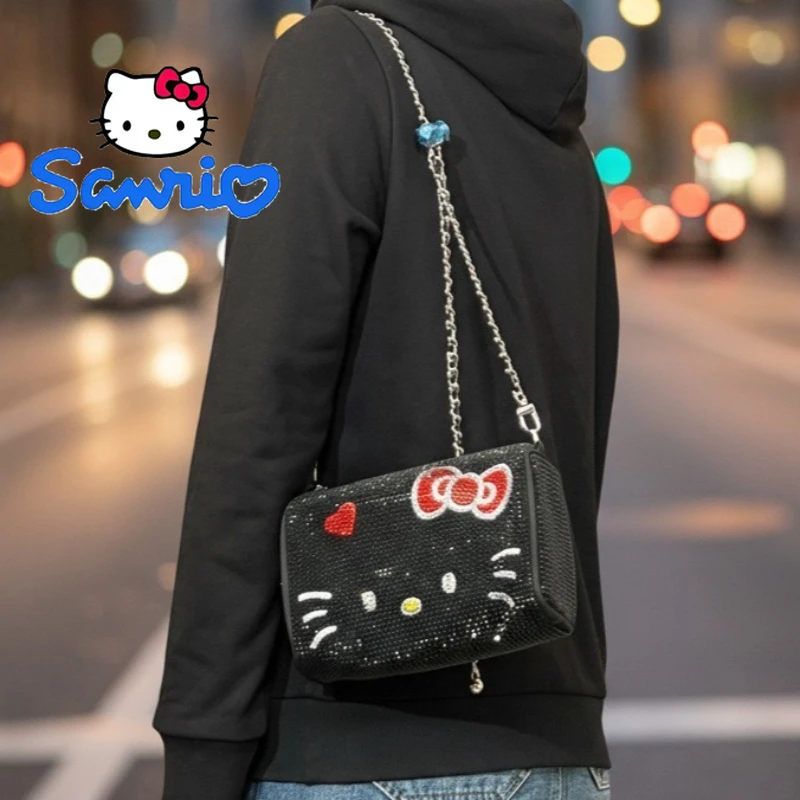 

Сумка-клатч Hello Kitty класса люкс с блестящими стразами, женская сумка через плечо на цепочке для вечеринок и повседневного использования