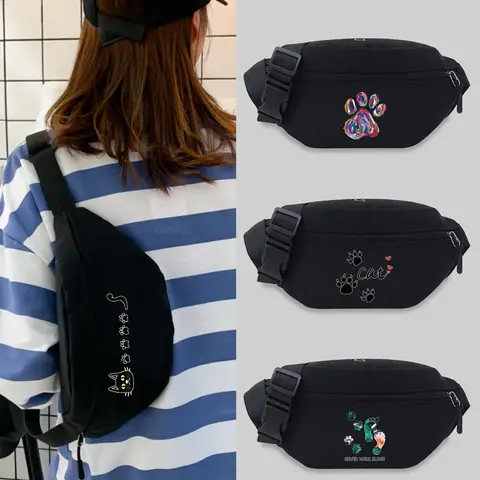 Belt Bag Unisex Bum Bags Student Trend Footprints Pattern Print Lightweight Outdoor Sports Fanny Pack Black Leisure Chest Bag
