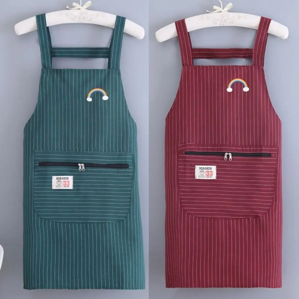 Cotton Women Overall Apron Oil Resistant Breathable Kitchen Aprons Striped Zipper Sleeveless Work Clothes Kitchen Supplies