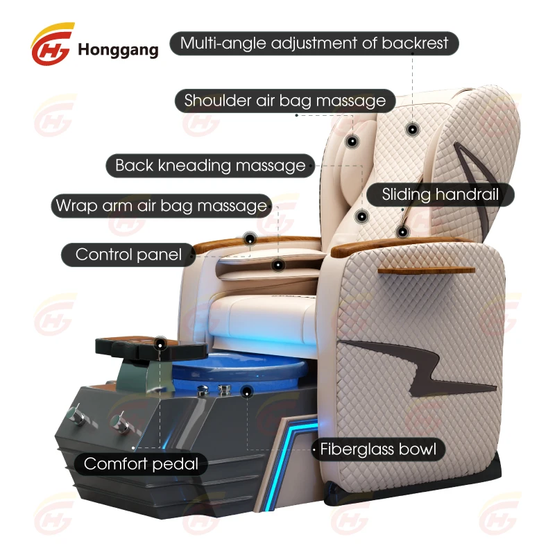 2024 honggang wholesale luxury spa nail foot massage electric pedicure chairs with pump drain for sale