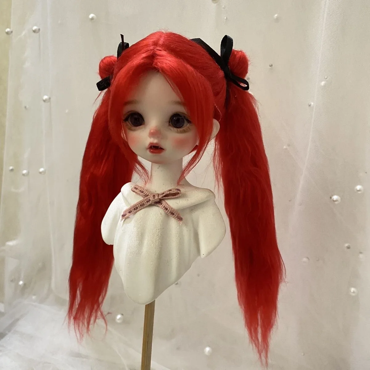 Hair For Dolls Deep Radish Red, 1/8 1/6 1/4 BJD OB11 Wigs Head Circumference 9-18cm