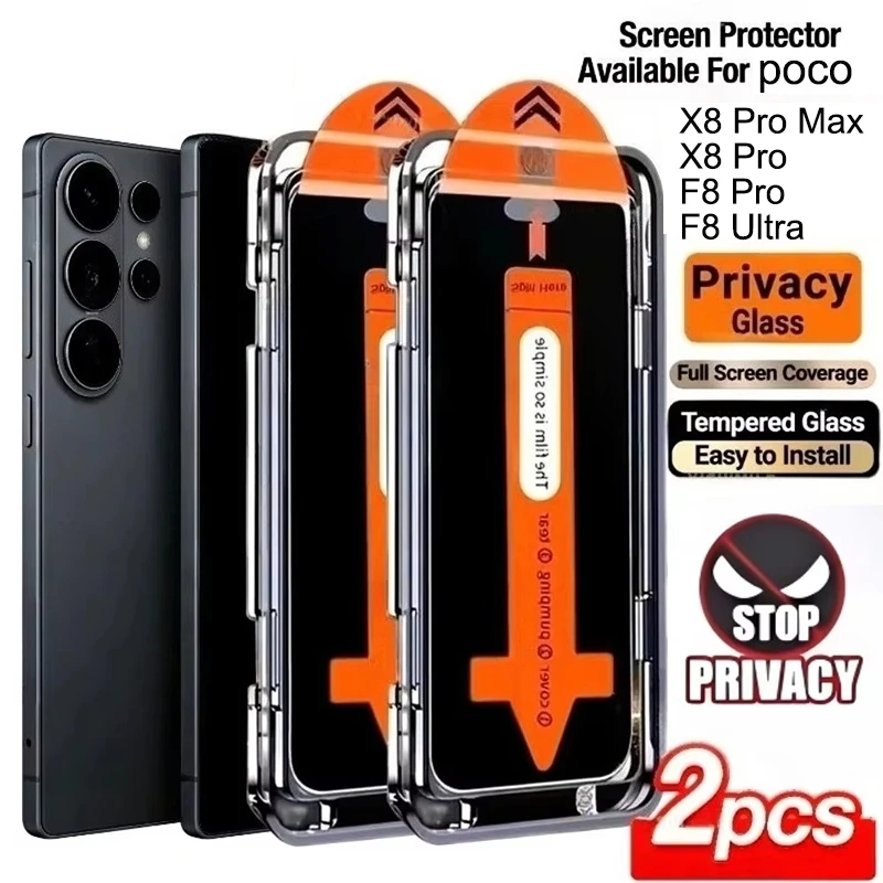 

For Poco X8 Pro Max Easy Install Privacy Screen Protectors Poco F8 Ultra F8 Pro Fingerprint Unlock Anti-Spy Tempered Glass