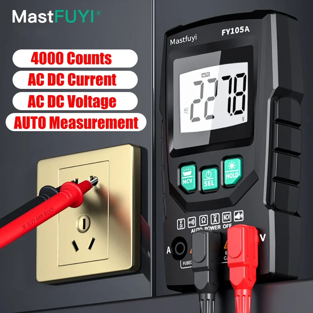 Mastfuyi-multímetro Digital Testador de Transistor ac dc Medidor de Teste Elétrico Ncv Analógico Profissional Alcance Automático Multímetro Inteligente
