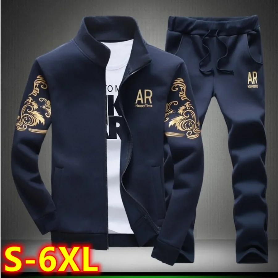 Chándal de talla grande 5XL 6XL para hombre, ropa deportiva de otoño, conjunto de dos piezas, chaqueta para hombre, pantalones de chándal, chándal