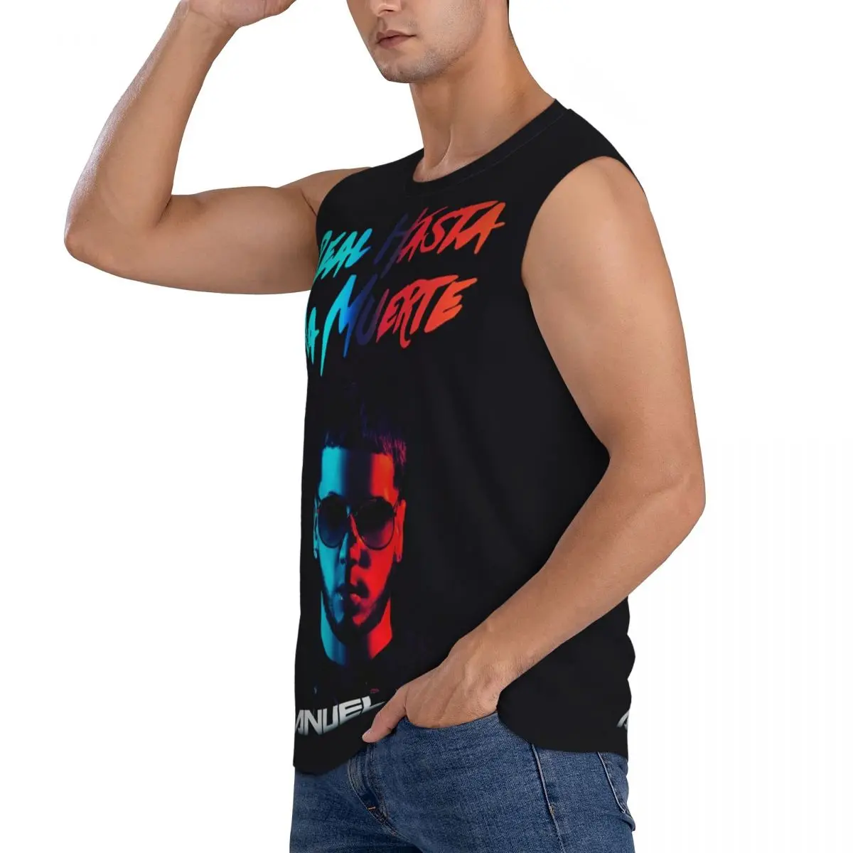 Fashion Hot Rapper Anuel AA Men Sleeveless Tank Tops Quick Dry Breathable Gym Fitness Running Summer Casual Sport Vest
