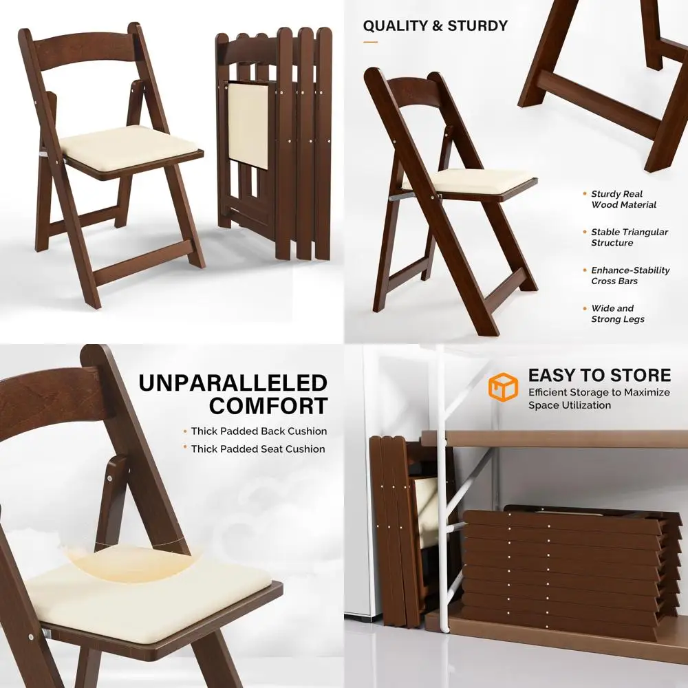

Folding Wooden Chairs with Cushions - Comfortable, Portable, Durable Seating for Indoor and Outdoor Events, Banquets, and Gather