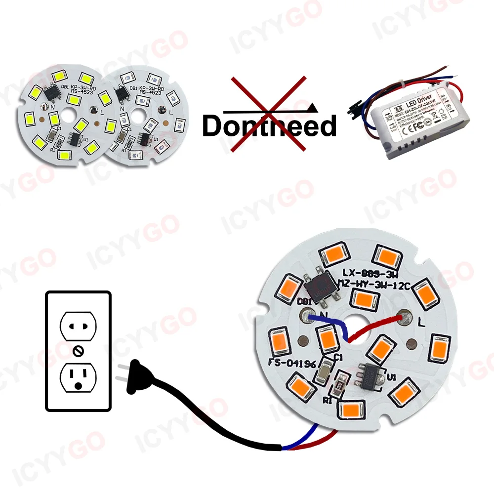 10 PCS AC220V Driver-Free 3W 7W Red Light Blue Light Green Light 36MM 44MM SMD2835 Suitable For DIY Bulb Downlight Panel