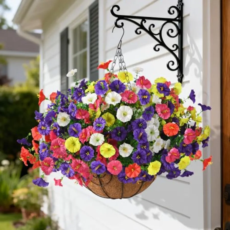 

Искусственные подвесные цветы и растения в корзине для улицы - Искусственные петунии, искусственные шелковые ипомеи в кашпо для улицы