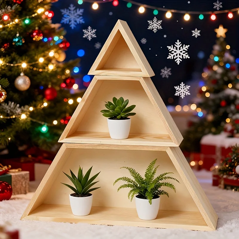 3pcs Large 3-Tier Tree-Shaped Wall Shelves - Artificial Wood Suitable for Christmas Home Decoration, Multi-Room Wall-Mounted